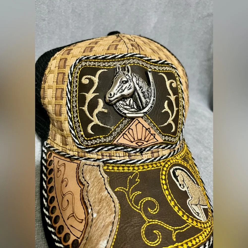 Western Ranch Style Trucker SnapBack Hat Black Mesh Horse Logo Cap‎